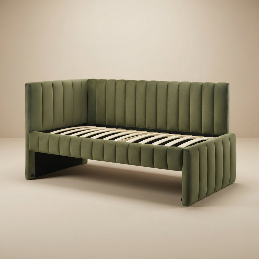 Nardi Contemporary Olive Green Velvet-Like Upholstered Twin Daybed with Trundle
