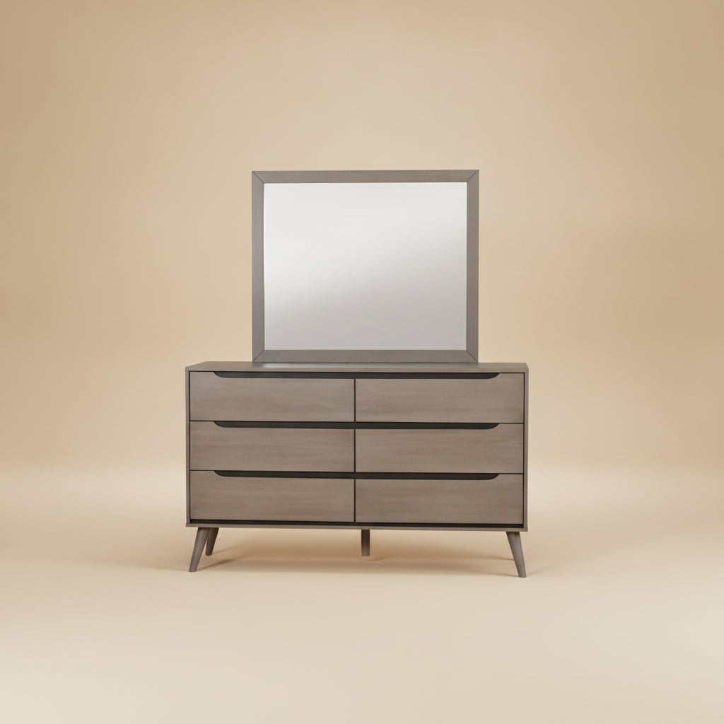 Lennart Mid-Century Modern Gray Solid Wood Bedroom Dresser