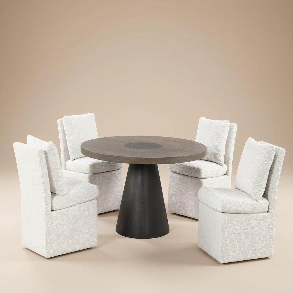 Broager Contemporary Rustic Oak and Dark Walnut Round Dining Set