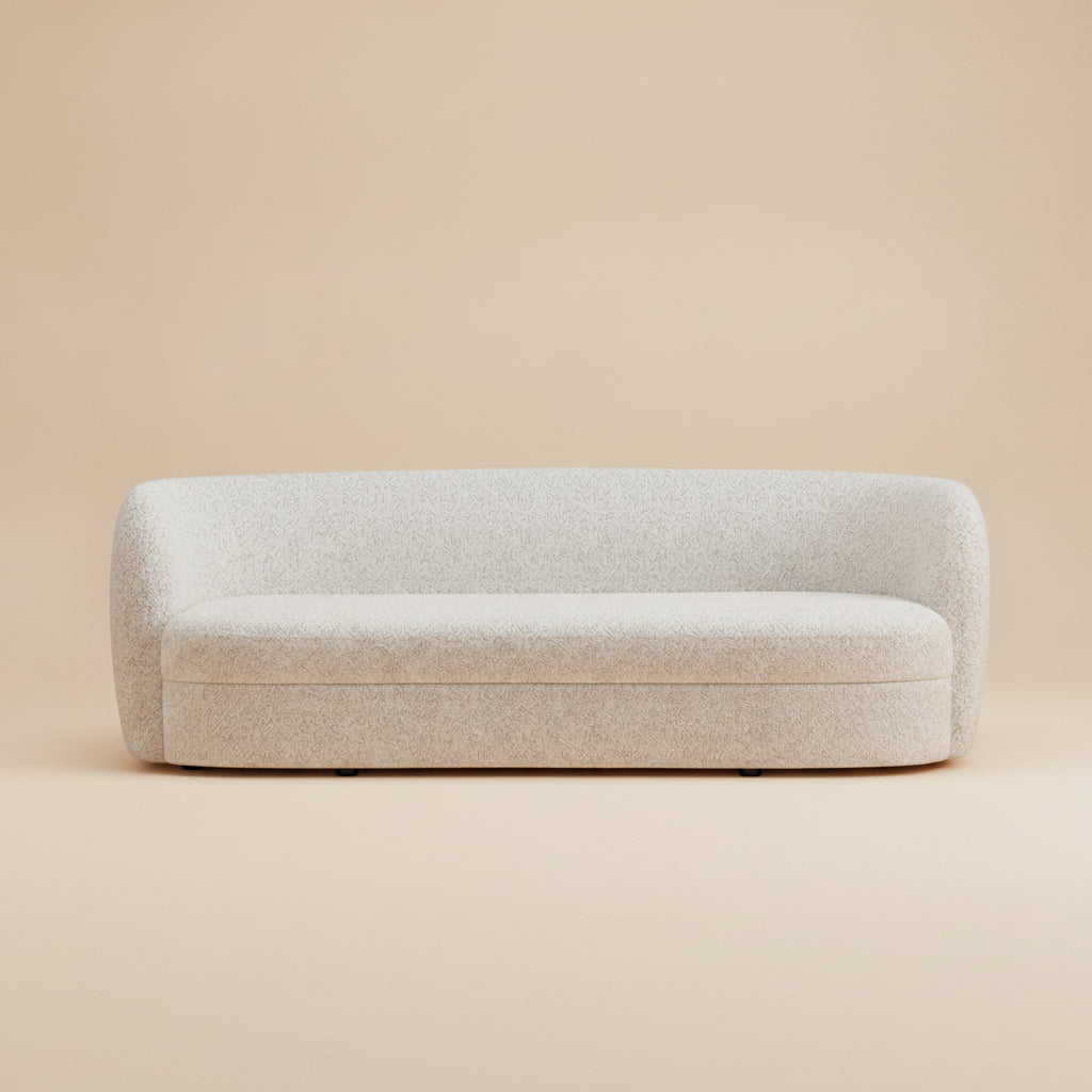 Versoix Contemporary Off-White Boucle 84-Inch Curved Kidney Sofa
