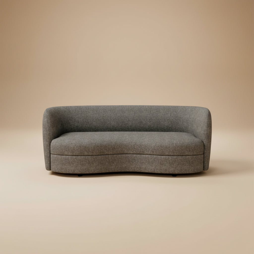 Versoix Contemporary Charcoal Gray Boucle 84-Inch Curved Kidney Sofa