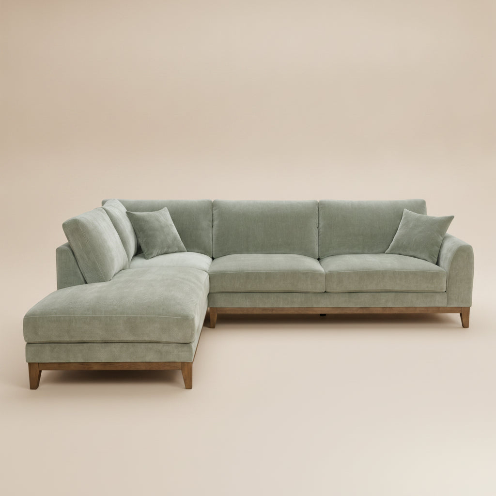 Watton Contemporary Olive Green Chenille 114-Inch Left Sectional Sofa