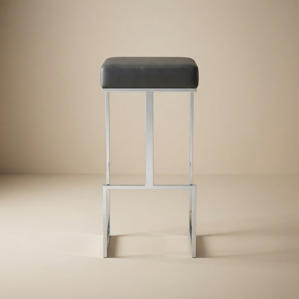 Gervase Square Bar Stool - Grey and Chrome