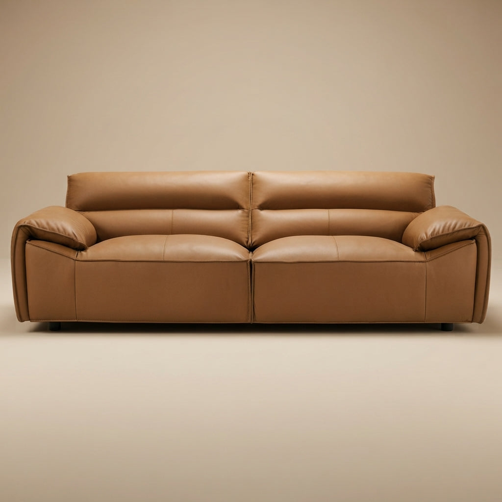 Buxton Orange Top Grain Leather Upholstered Sofa