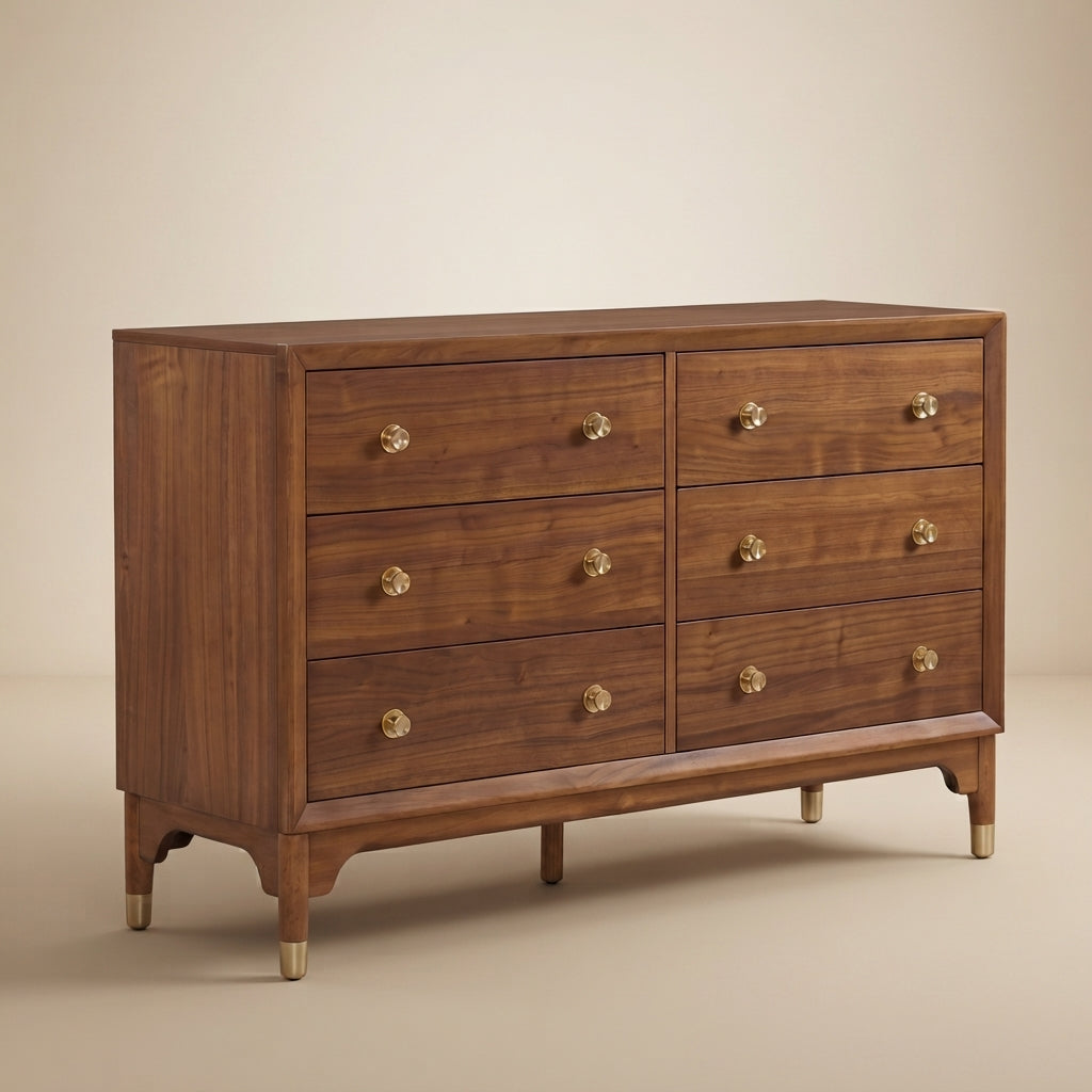 Hepburne Mid-Century Modern Walnut Solid Wood Dresser by Furniture of America