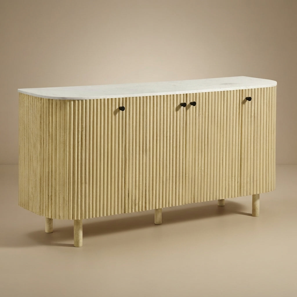 Caldera 60" Curved Solid Wood and Marble Sideboard Storage Cabinet by Modway
