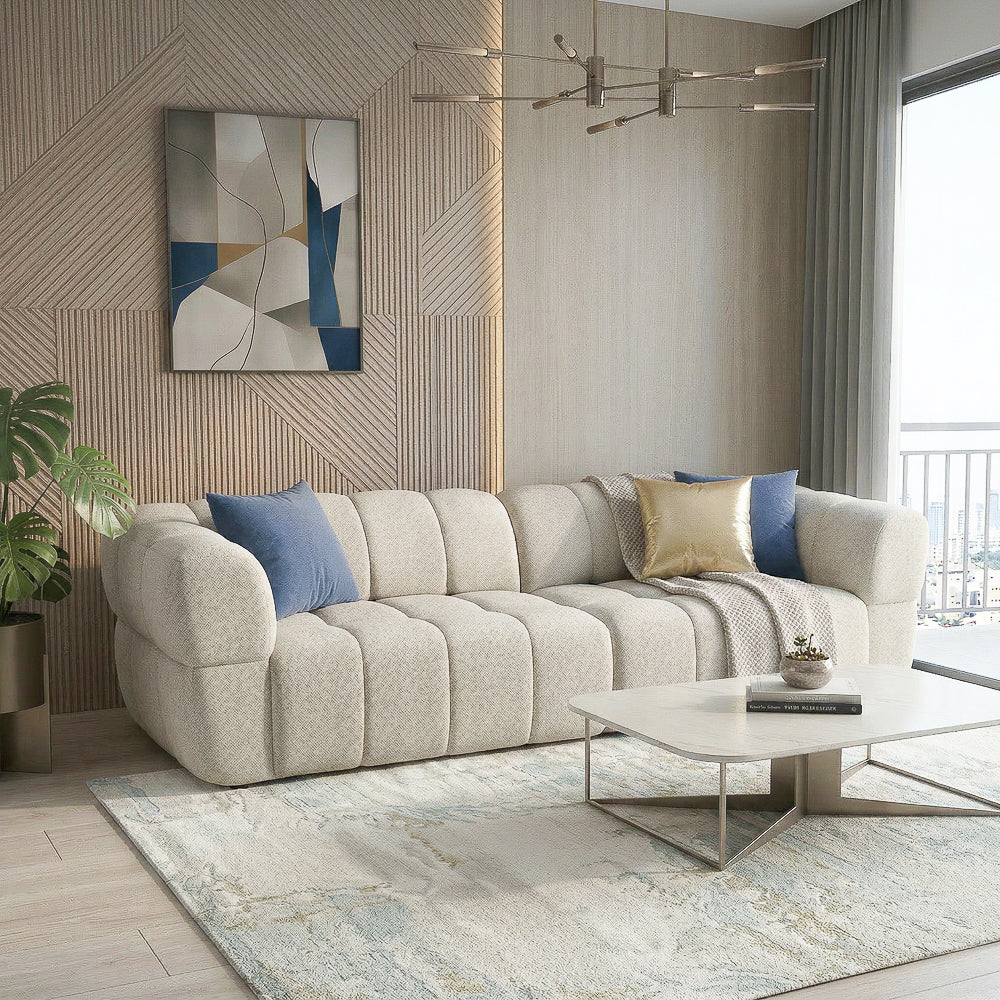Revel PWR Slider Sofa | Light Brown Chenille & 3-Seater Design | MidinMod