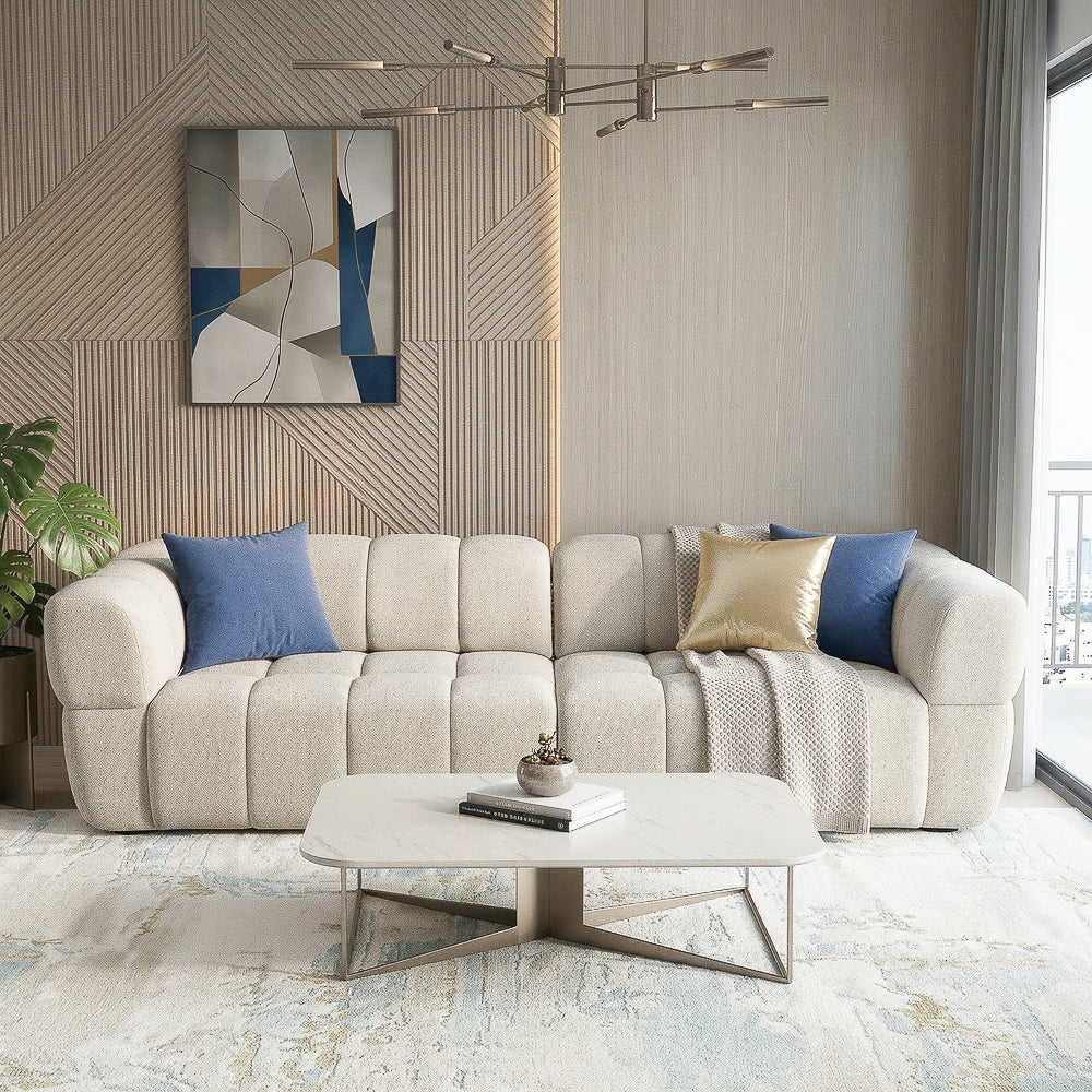 Revel PWR Slider Sofa | Light Brown Chenille & 3-Seater Design | MidinMod