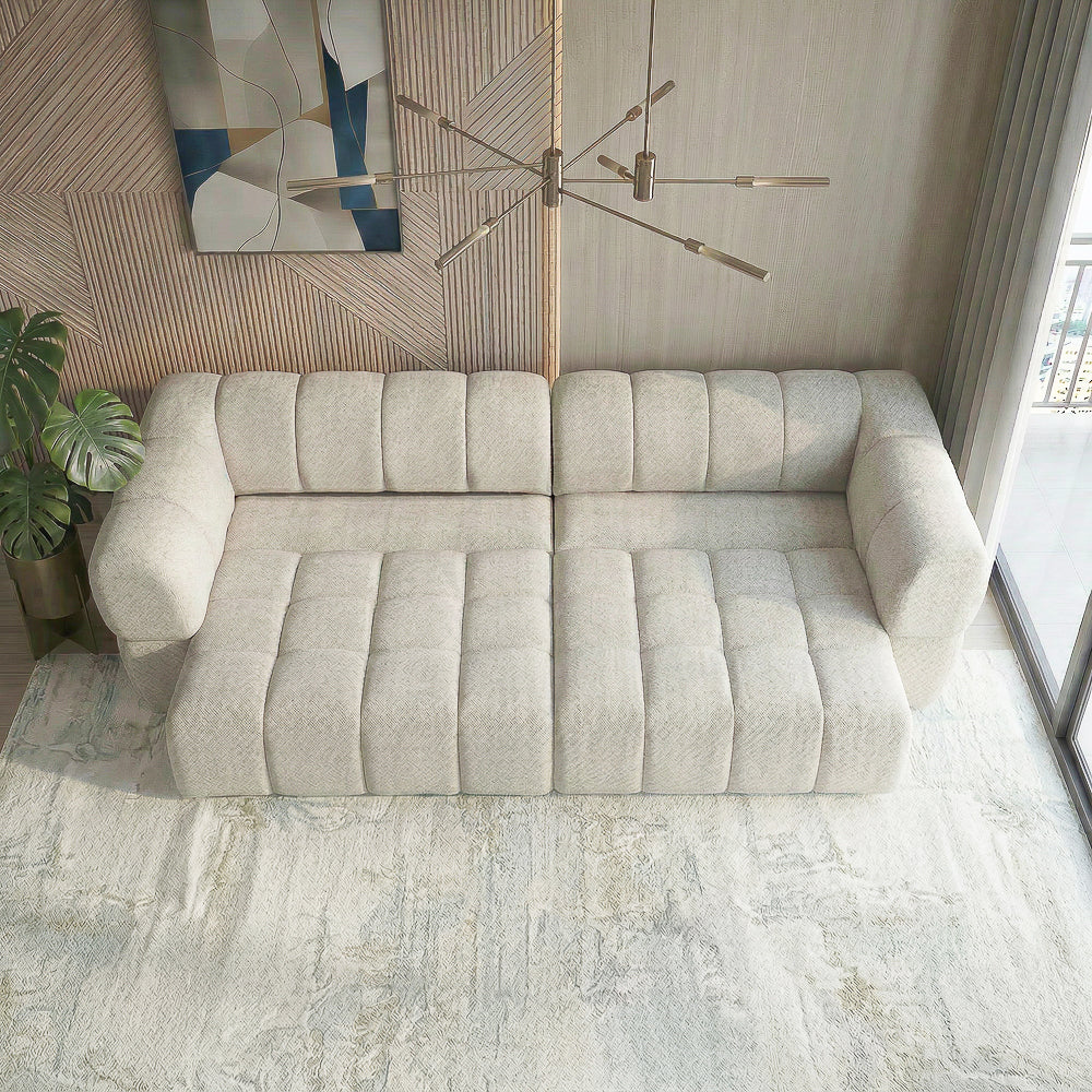 Revel PWR Slider Sofa | Light Brown Chenille & 3-Seater Design | MidinMod