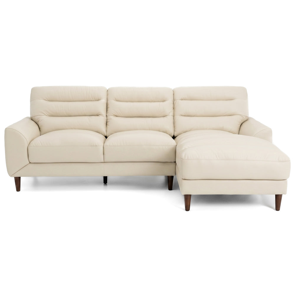 Barton Cream Leather Right-Facing Sectional Sofa with Extended Chaise | MidinMod