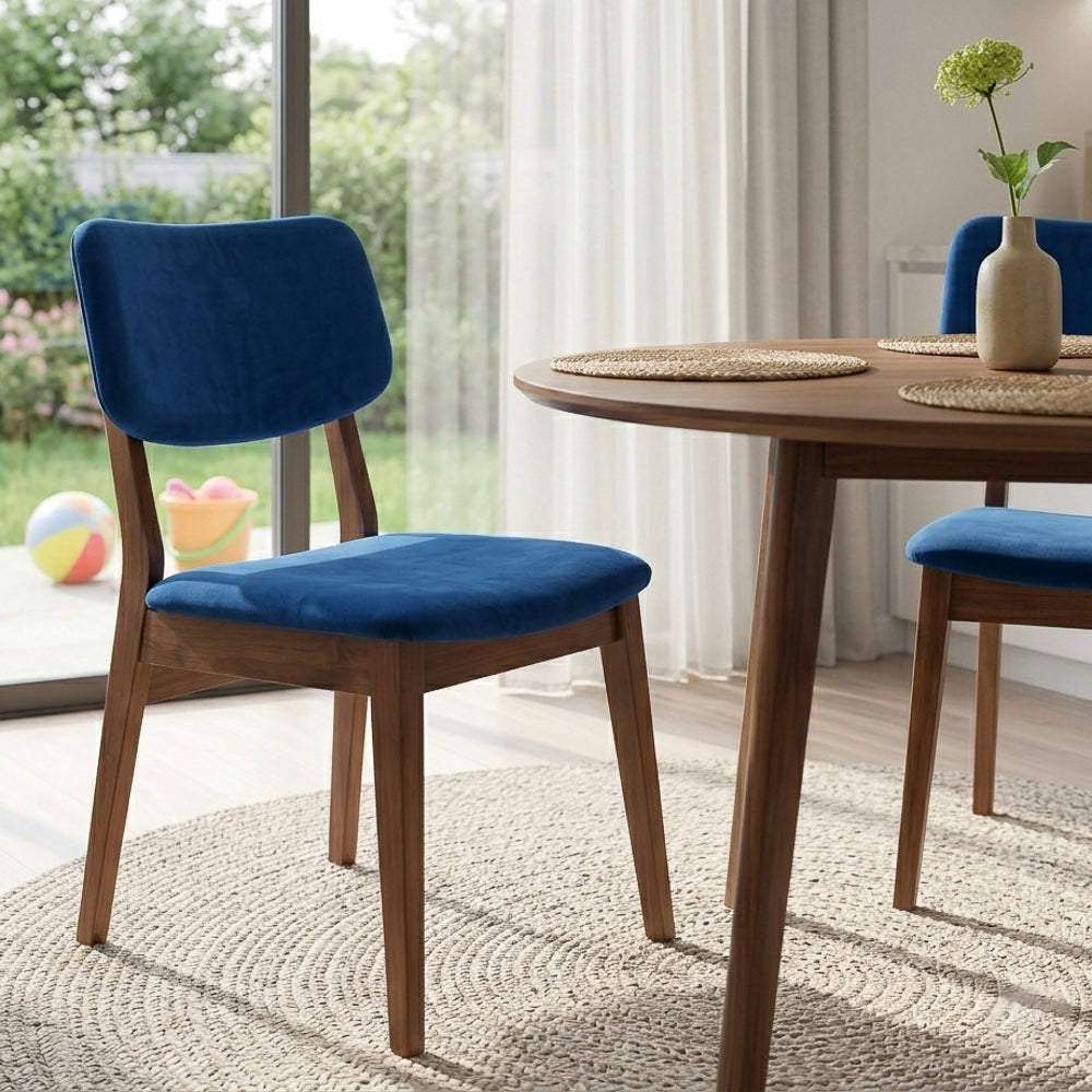 Abbott Velvet Dining Chair Set | Mid-Century Modern Style | Wooden Legs | MidinMod