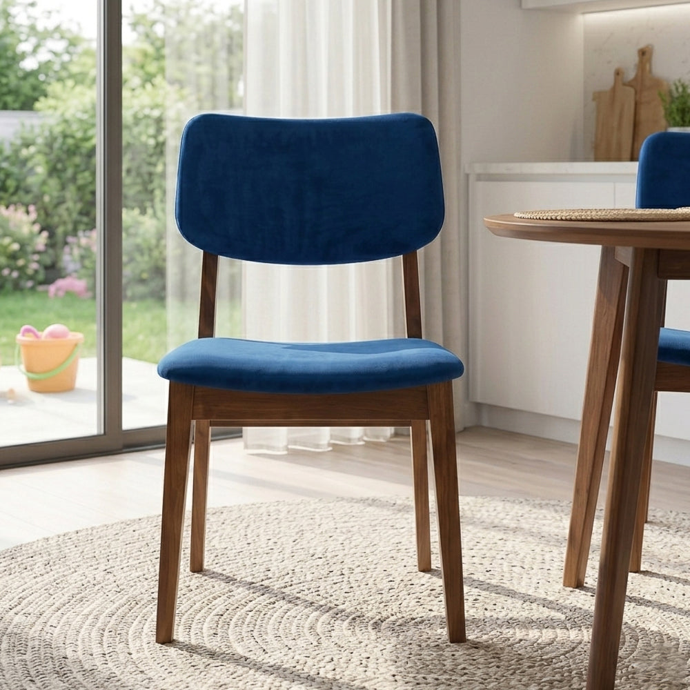 Abbott Velvet Dining Chair Set | Mid-Century Modern Style | Wooden Legs | MidinMod