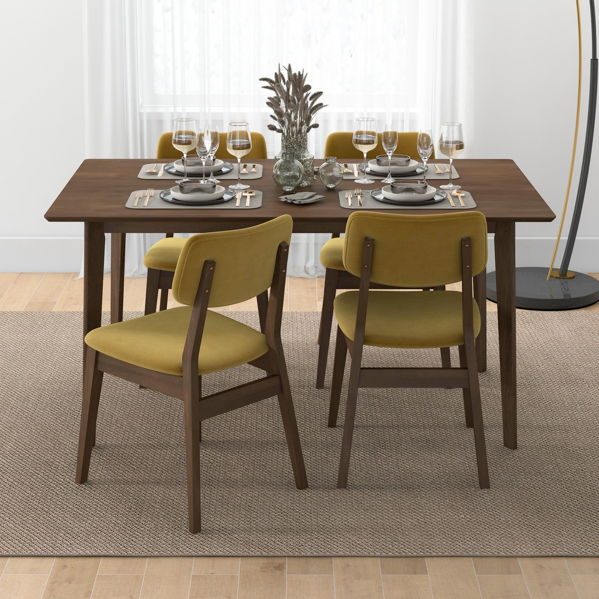Abbott Dark Yellow Velvet Dining Chair Set of 2 - MidinMod