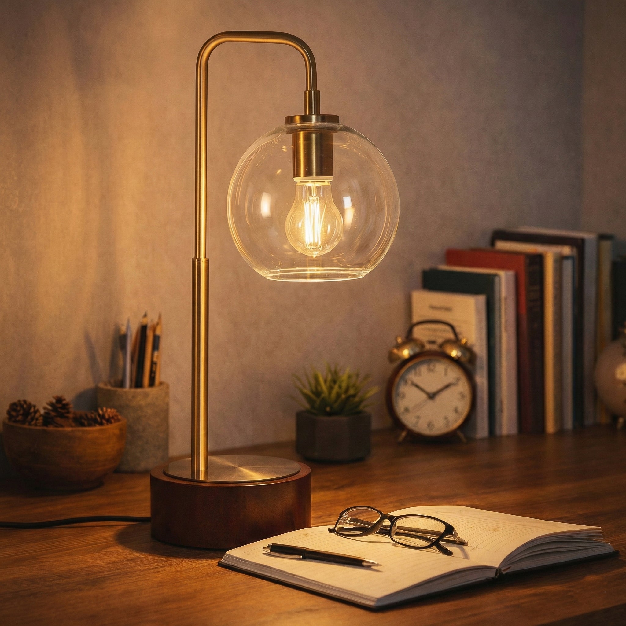 Aether Glass Globe Arched Table Lamp | Walnut and Bronze | MidinMod
