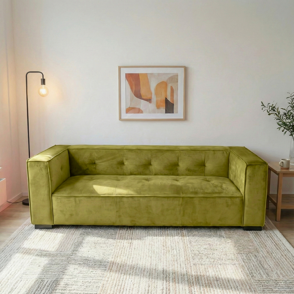 Alameda Modern Velvet Upholstered Sofa with Wide Square Arms & Biscuit Tufting | MidinMod