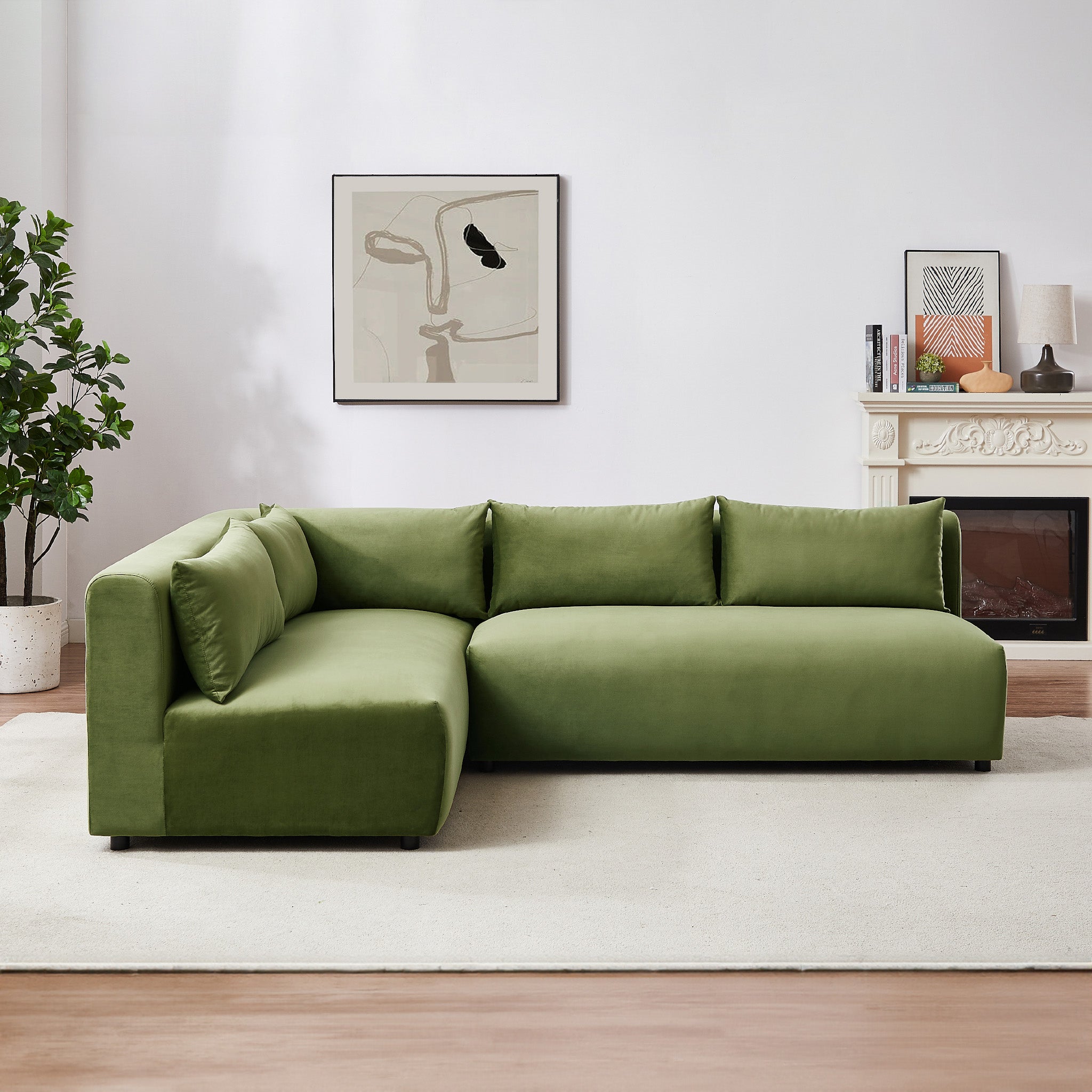 Albany Olive Green Velvet Modular Corner Sectional Modern Sofa - MidinMod