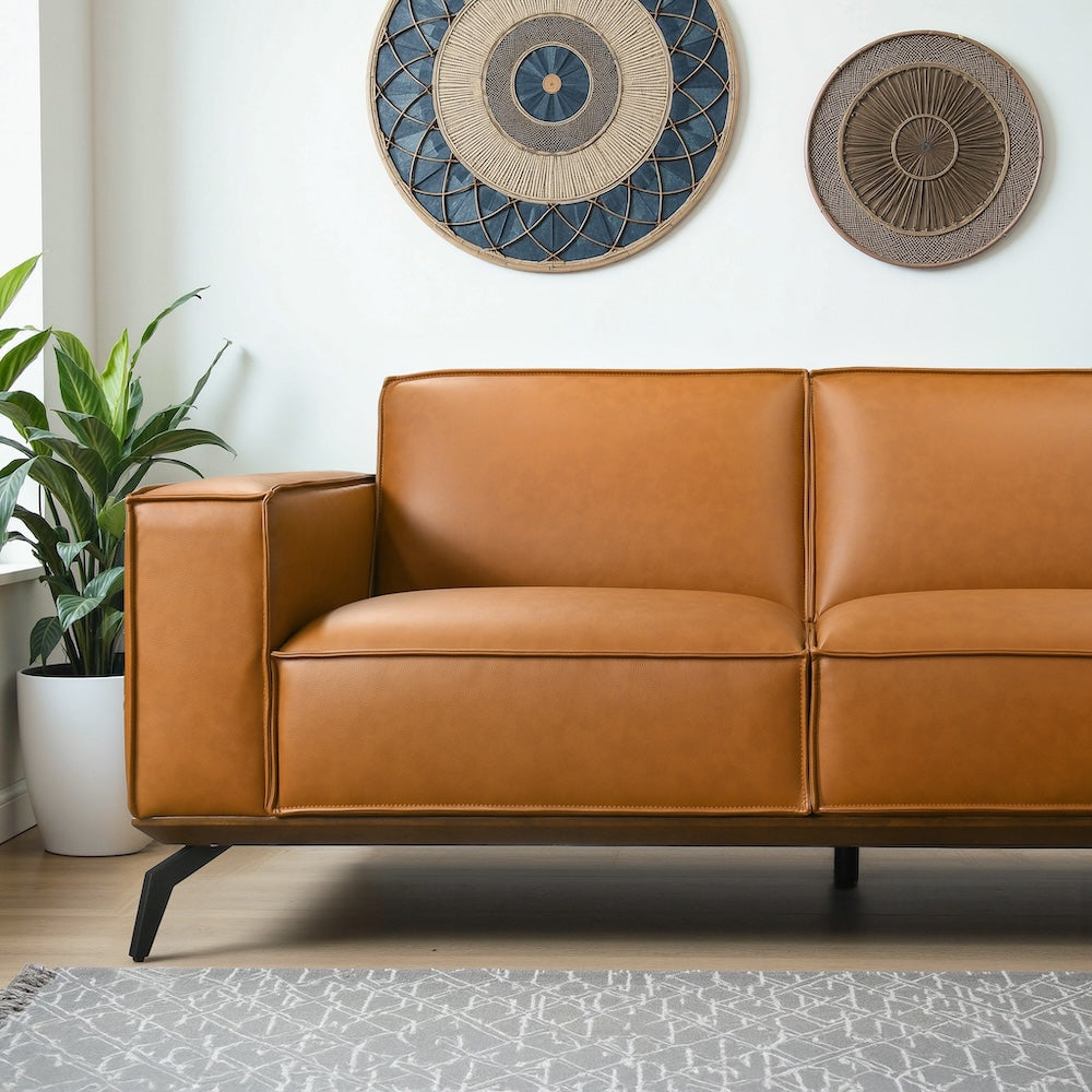 Alcott Right-Facing Cognac Vegan Leather Sectional Sofa - MidinMod