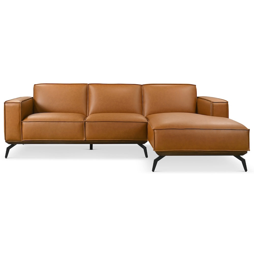 Alcott Right-Facing Cognac Vegan Leather Sectional Sofa - MidinMod