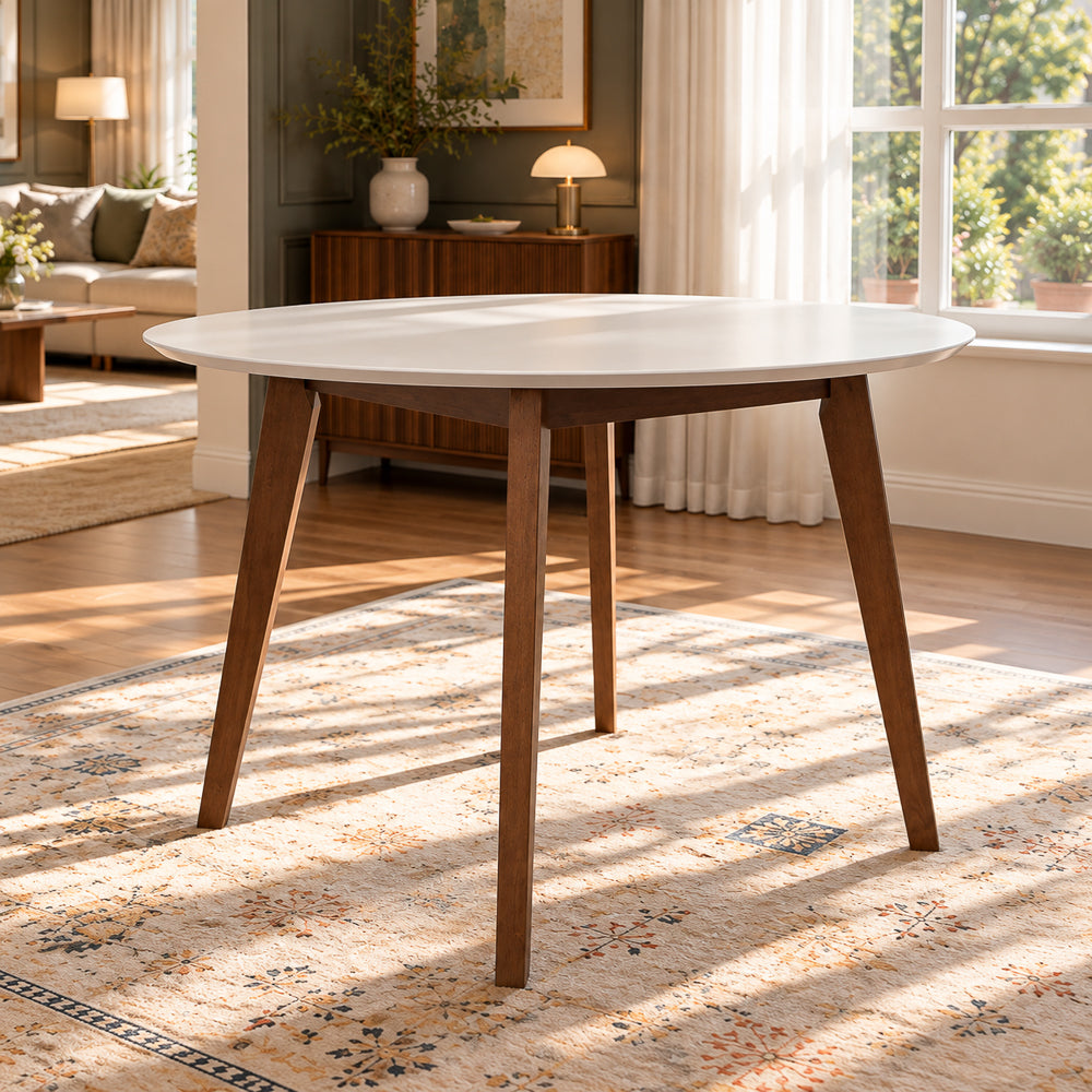 Aliana White Top Round Solid Wood Dining Table | MidinMod