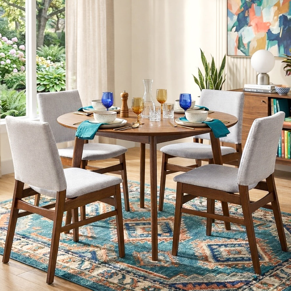 Alpha Modern Light Grey Fabric Dining Chair Set | Cutout Back Design | MidinMod