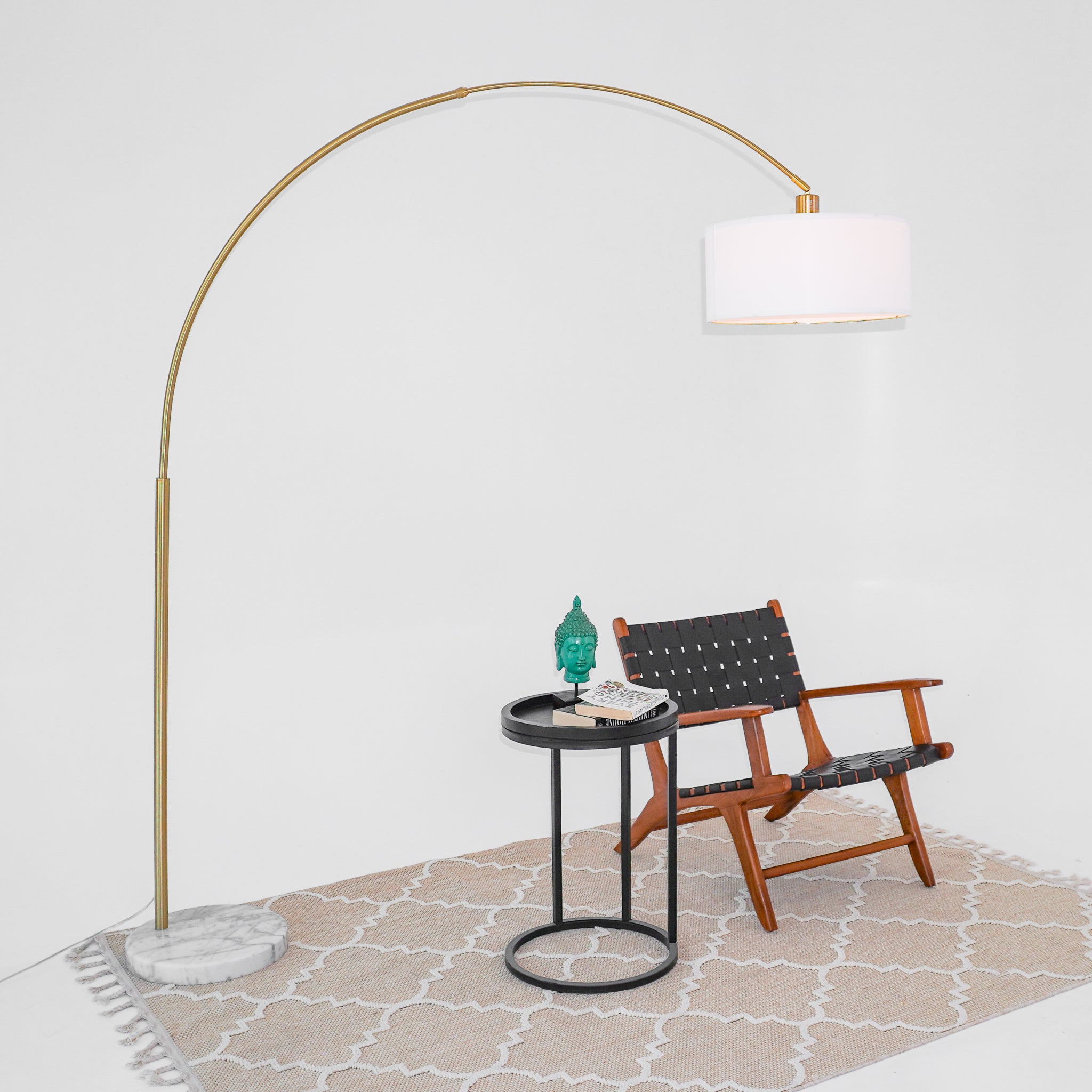 Ambient Arch Gold Brass Floor Lamp with Large Fabric Shade