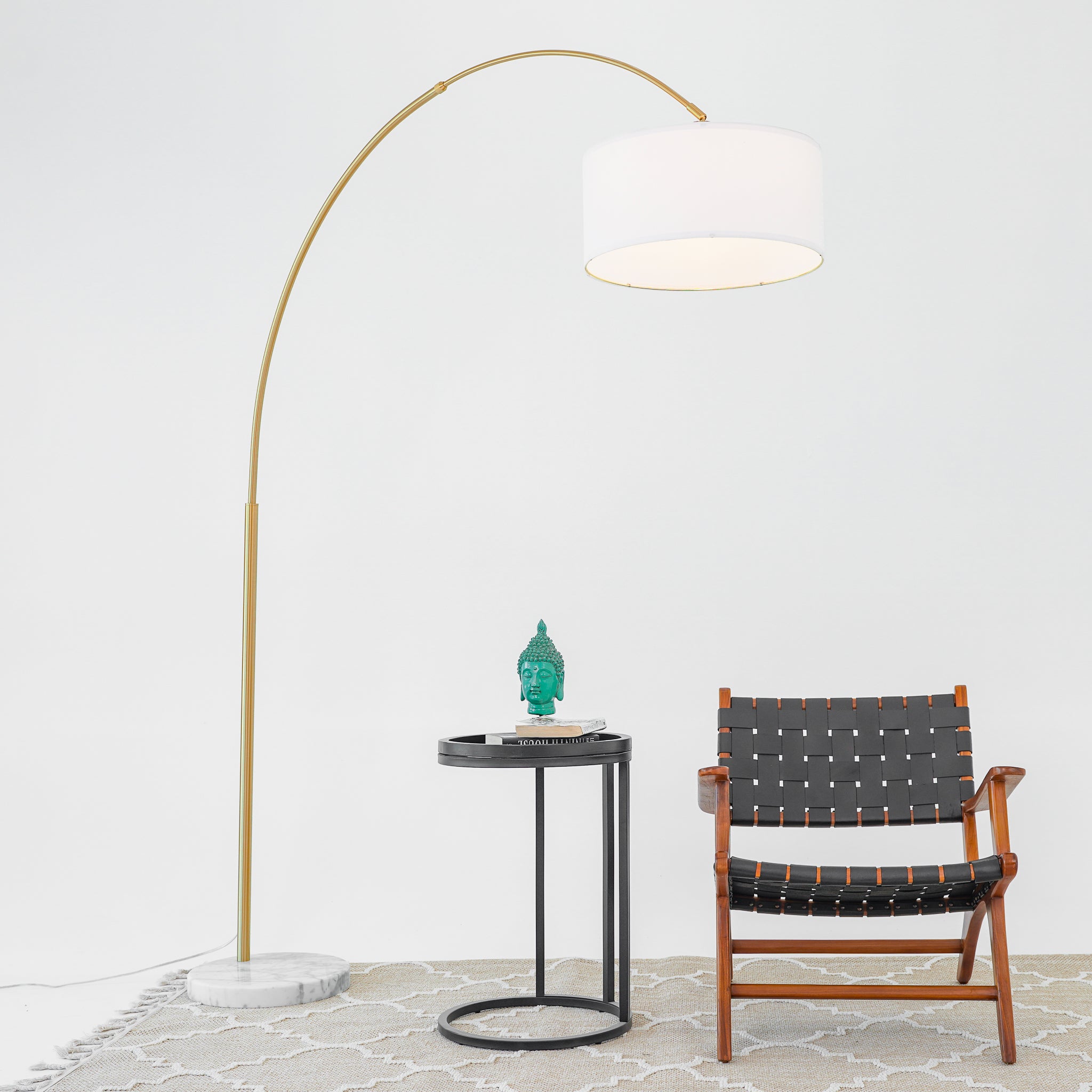 Ambient Arch Gold Brass Floor Lamp with Large Fabric Shade