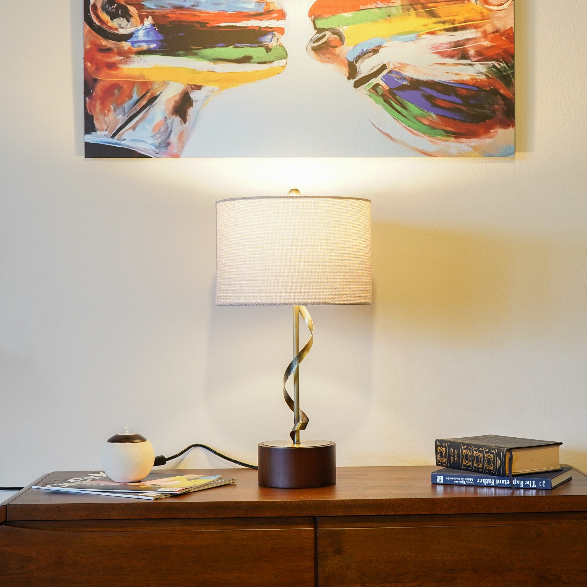 Apollo Twisted Metal Table Lamp with Linen Shade - MidinMod