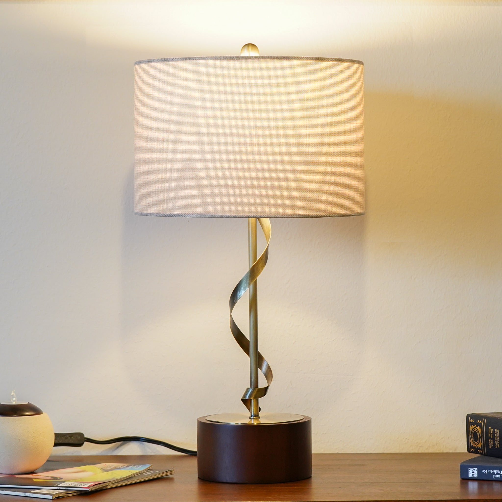 Apollo Twisted Metal Table Lamp with Linen Shade - MidinMod