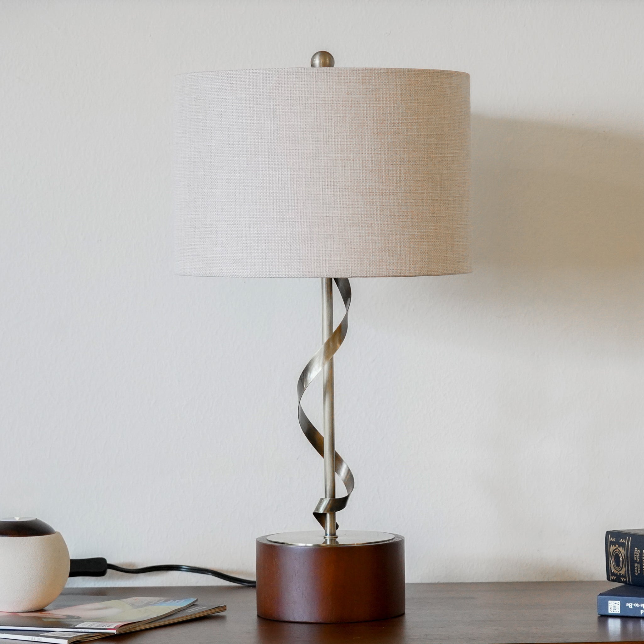 Apollo Twisted Metal Table Lamp with Linen Shade - MidinMod