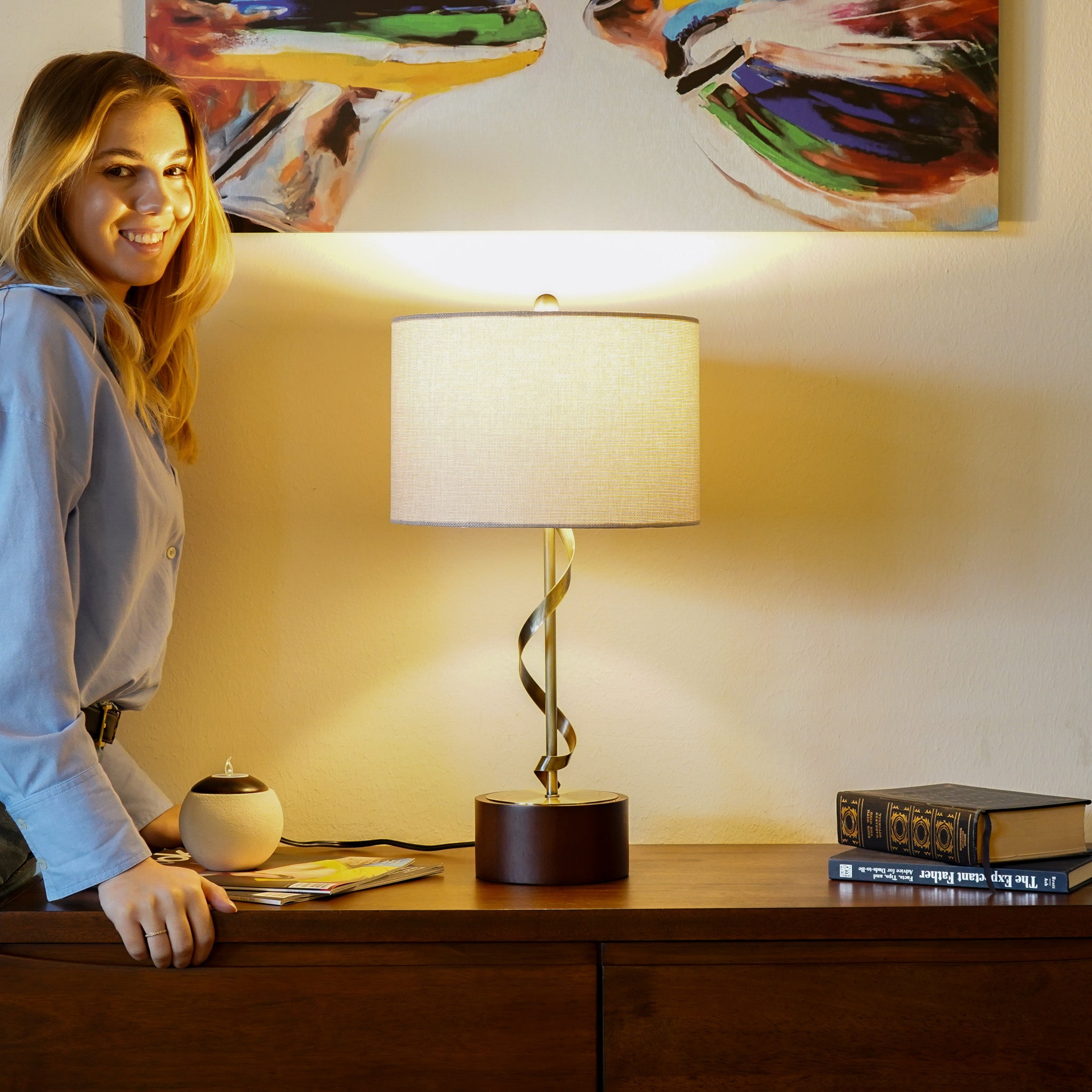 Apollo Twisted Metal Table Lamp with Linen Shade - MidinMod