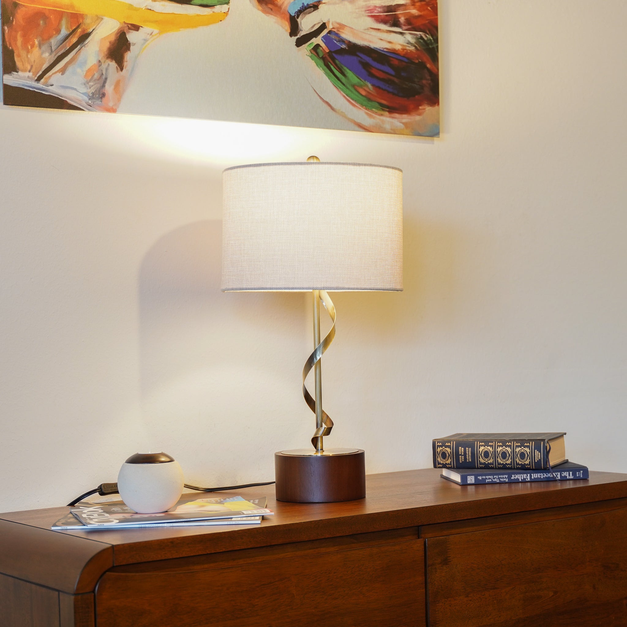 Apollo Twisted Metal Table Lamp with Linen Shade - MidinMod