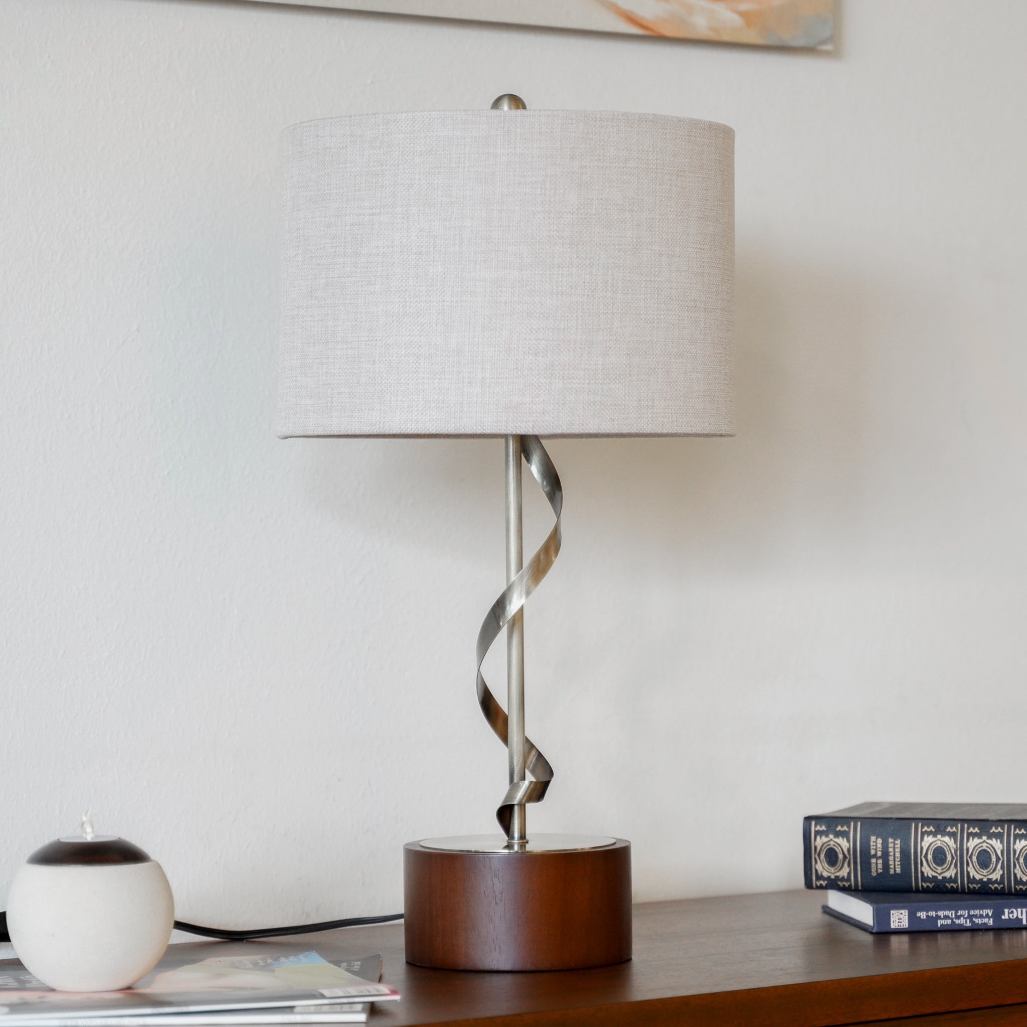 Apollo Twisted Metal Table Lamp with Linen Shade - MidinMod