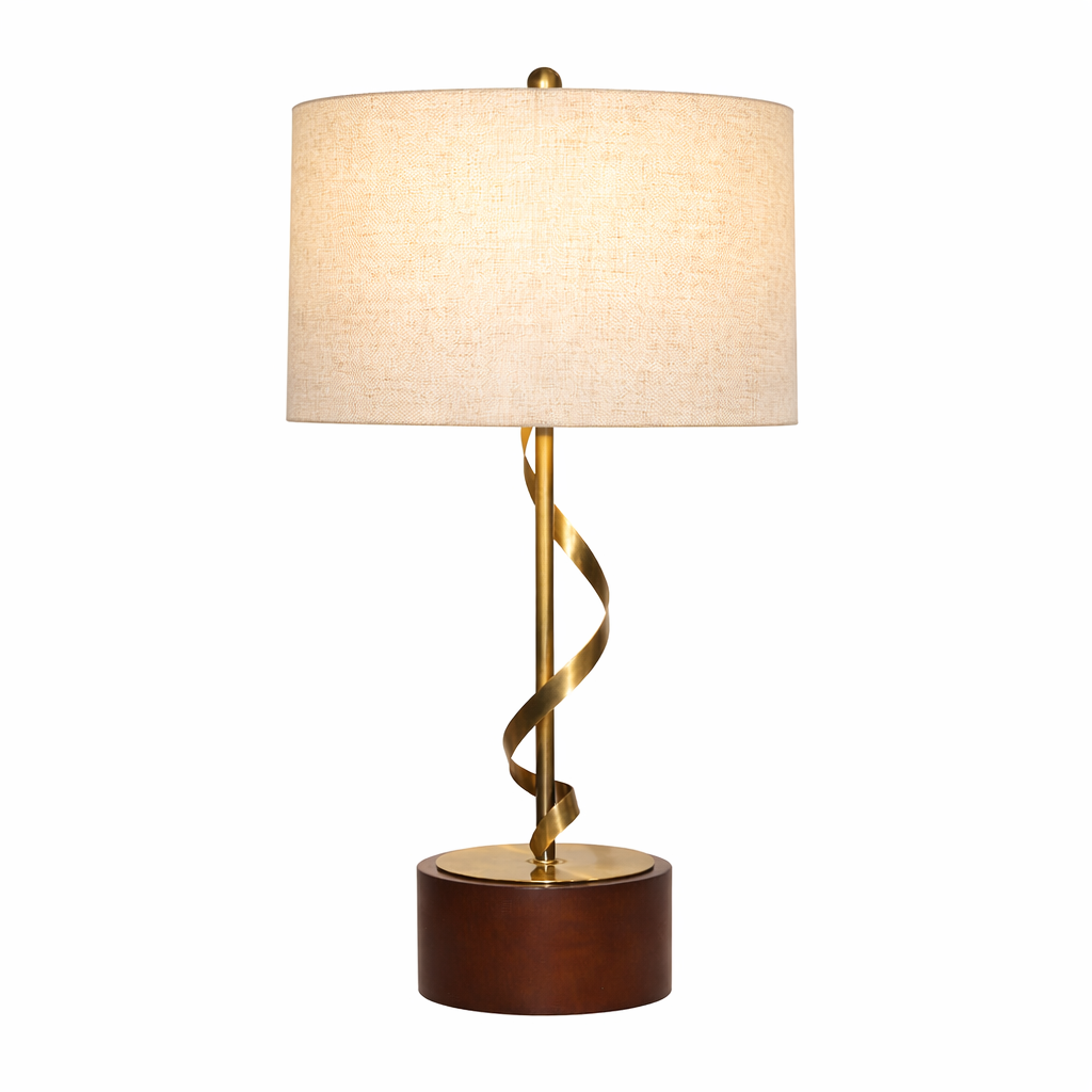 Apollo Twisted Metal Table Lamp | Walnut Base & Linen Shade | MidinMod