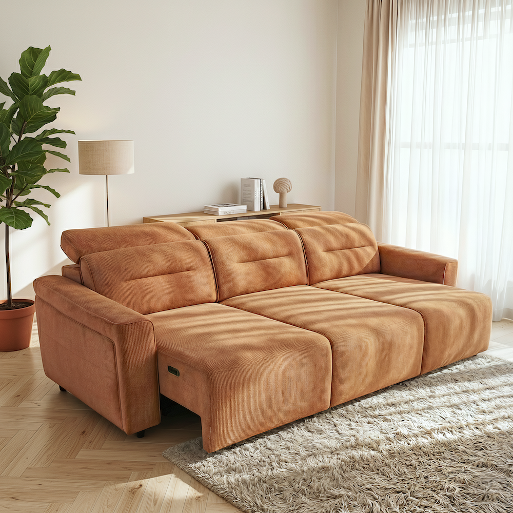 Archie Fabric Power Slider Sofa | 3-Seater with Motorized Extendable Deep Seats | MidinMod