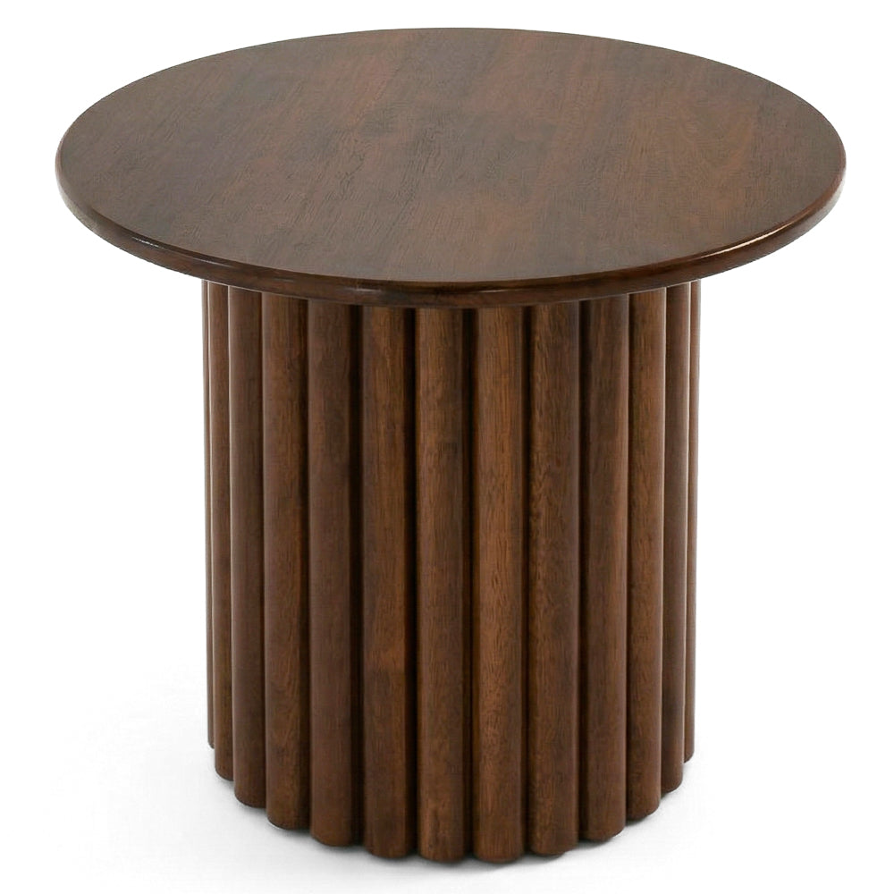 Ariel Solid Wood Round End Table with Ribbed Pedestal Base – Walnut Finish | MidinMod