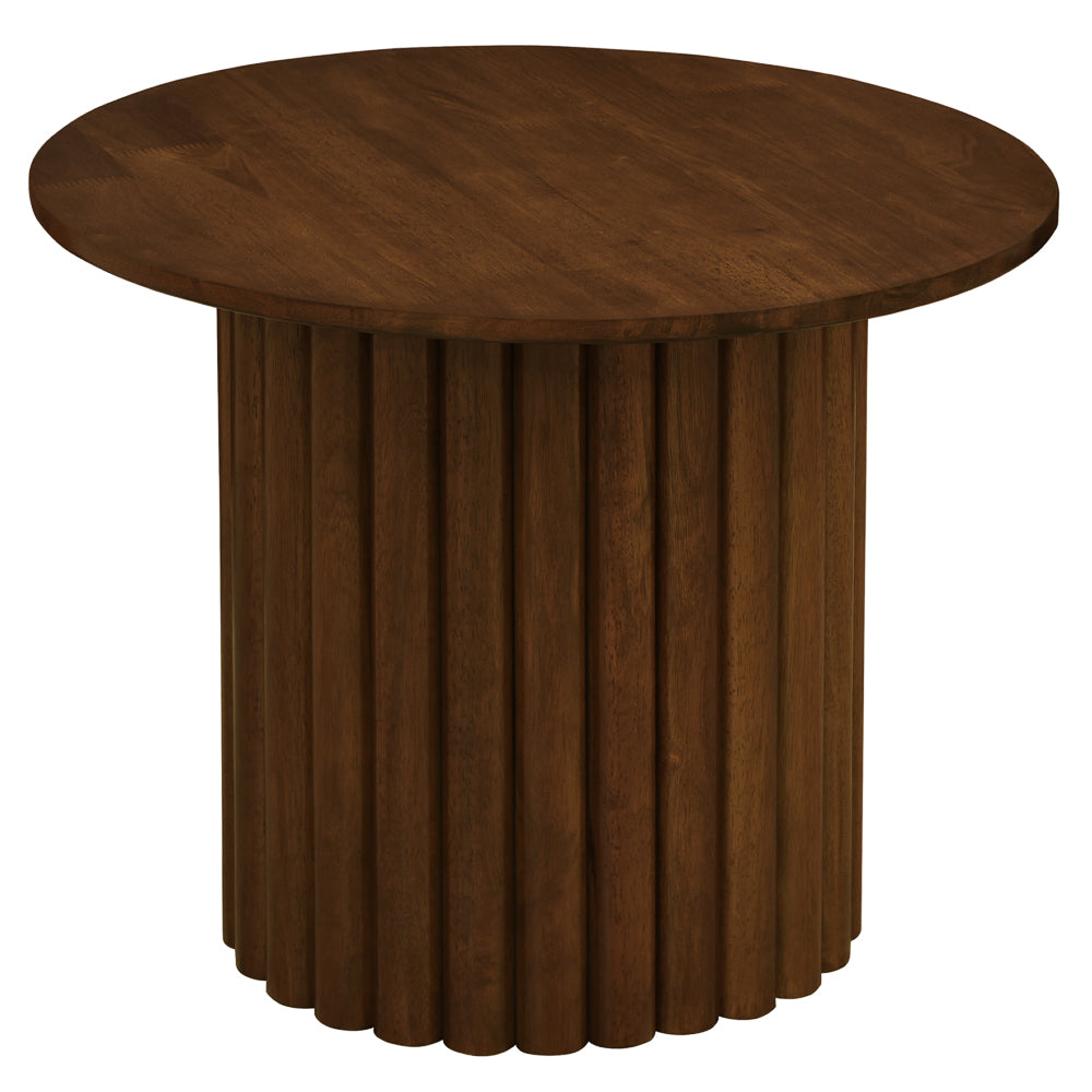Ariel Solid Wood Round End Table with Ribbed Pedestal Base – Walnut Finish | MidinMod