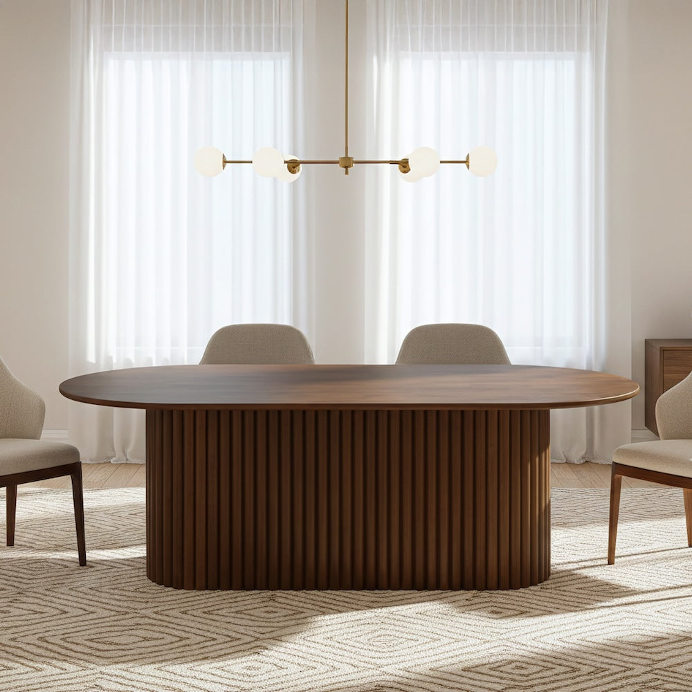 Ariel Oval Solid Wood Dining Table with Ribbed Pedestal Base | MidinMod