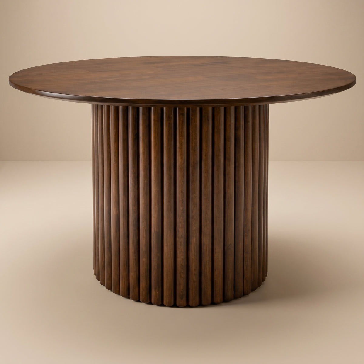 Ariel Round Solid Wood Dining Table with Ribbed Pedestal Base | MidinMod