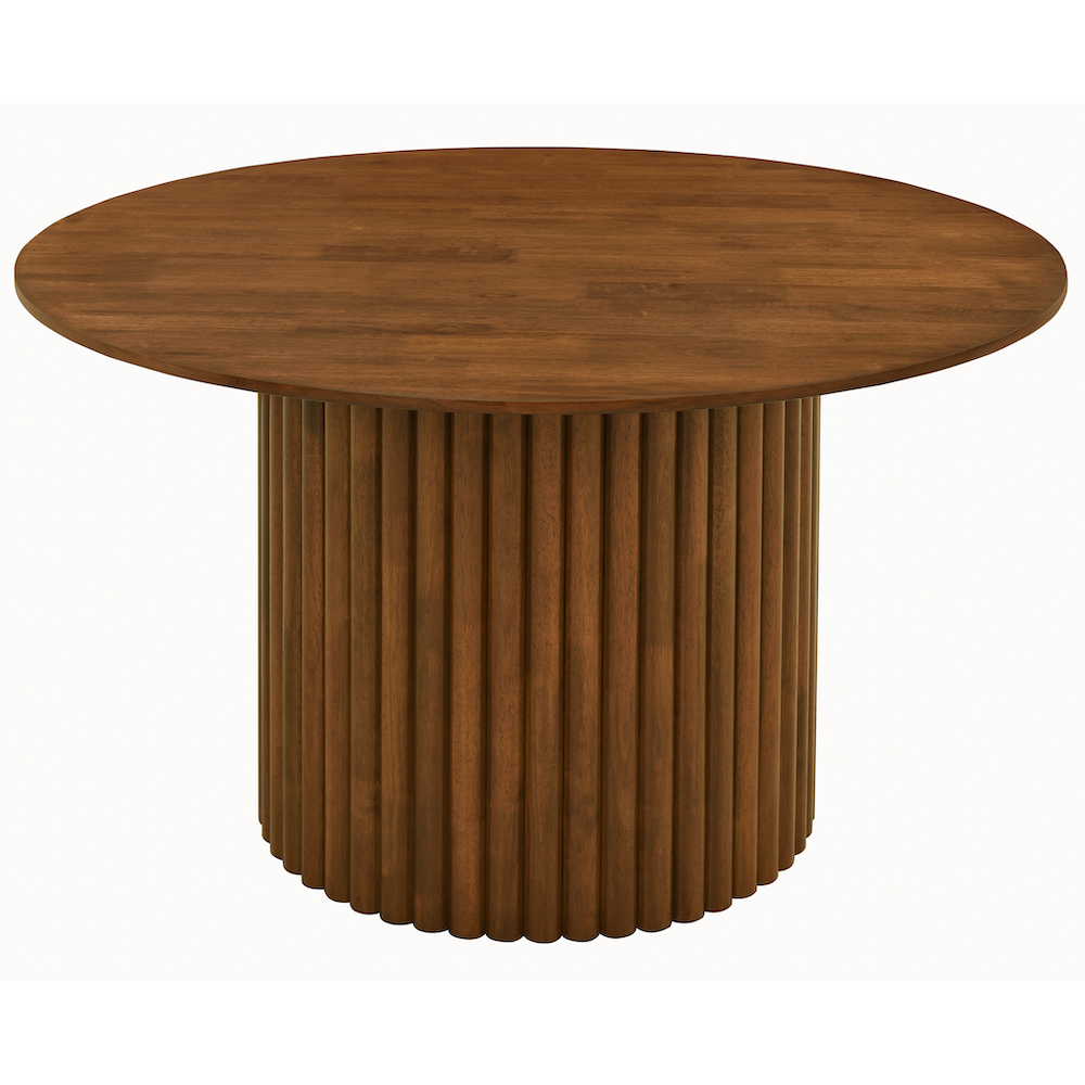 Ariel Round Solid Wood Dining Table with Ribbed Pedestal Base | MidinMod