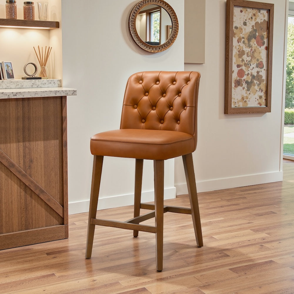 Arlo Cognac Vegan Leather Counter Stool - MidinMod