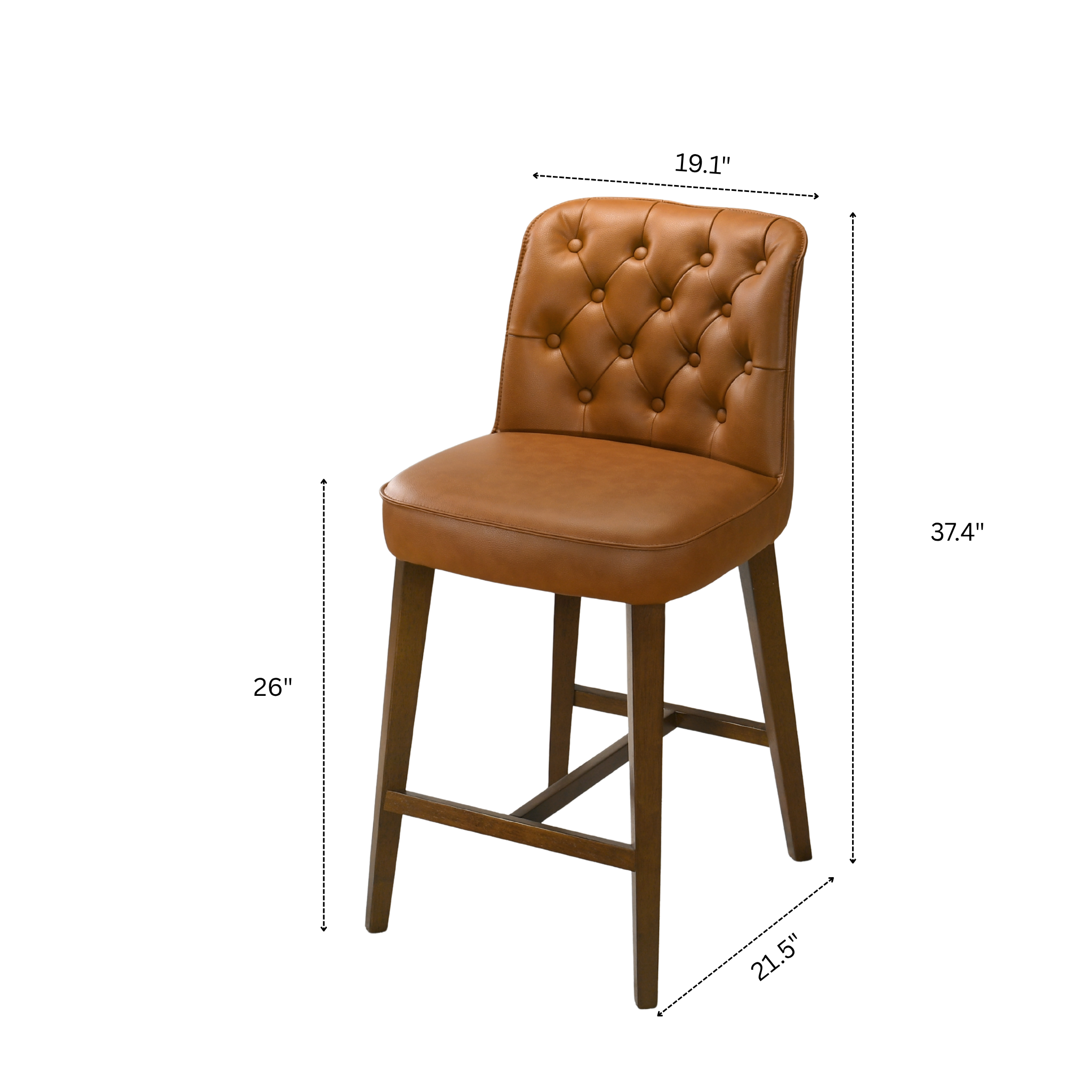 Arlo Cognac Vegan Leather Counter Stool - MidinMod