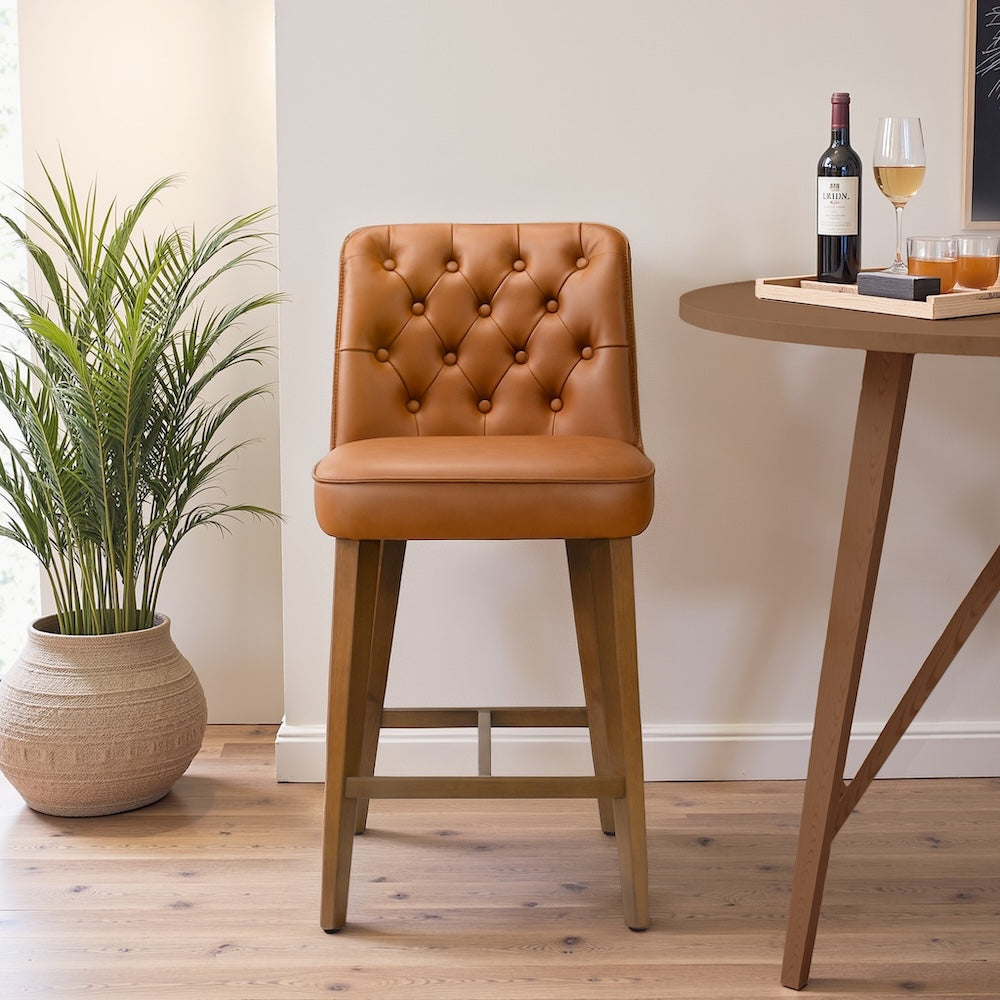 Arlo Cognac Vegan Leather Counter Stool - MidinMod