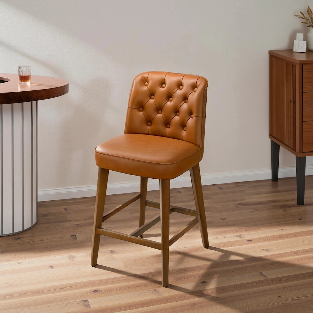 Arlo Cognac Vegan Leather Counter Stool - MidinMod