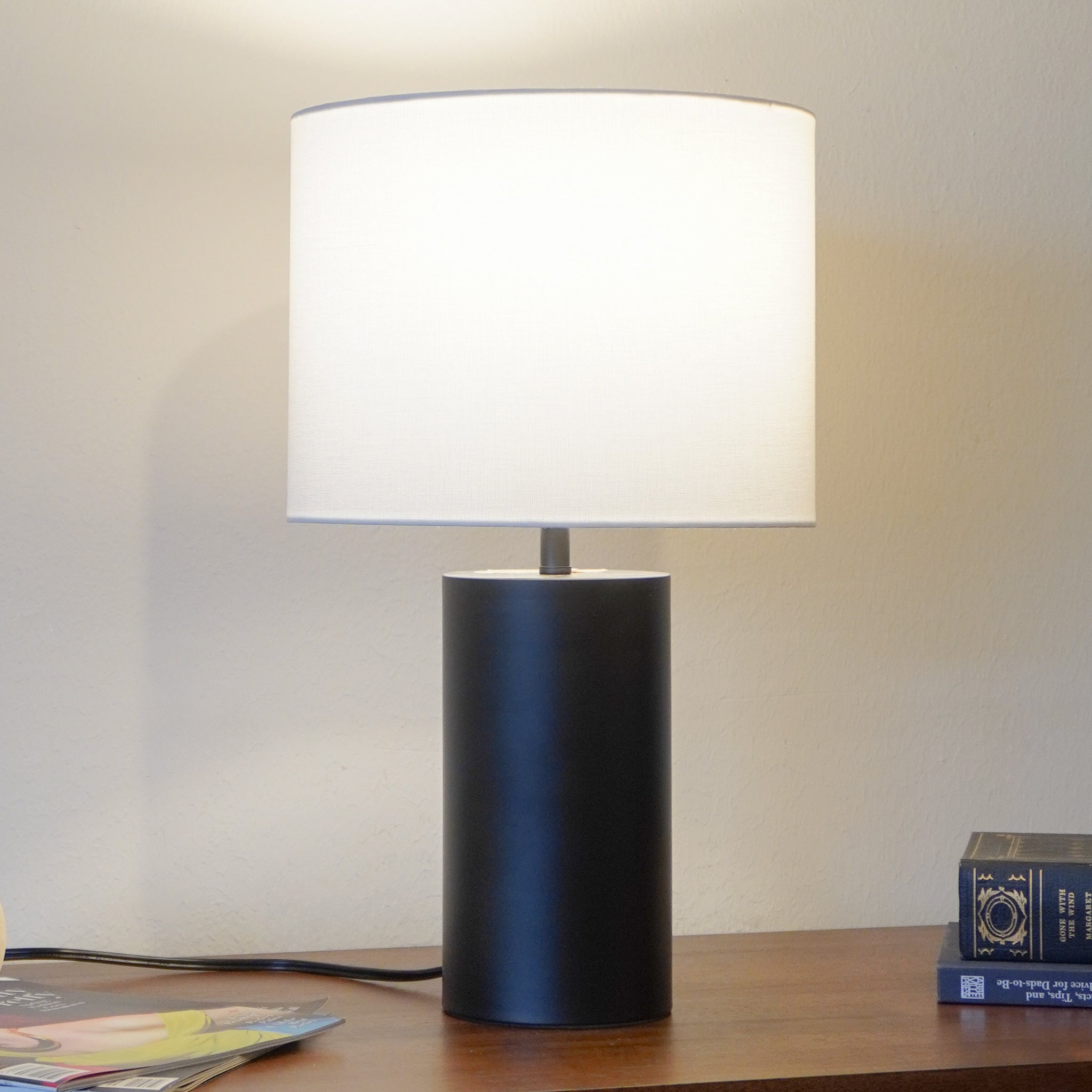 Aura Black Table Lamp with On/Off Switch Black Block Base