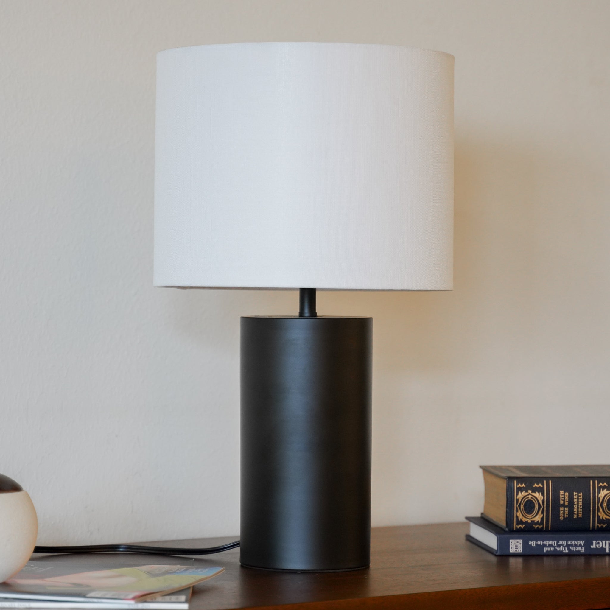 Aura Black Table Lamp with On/Off Switch Black Block Base