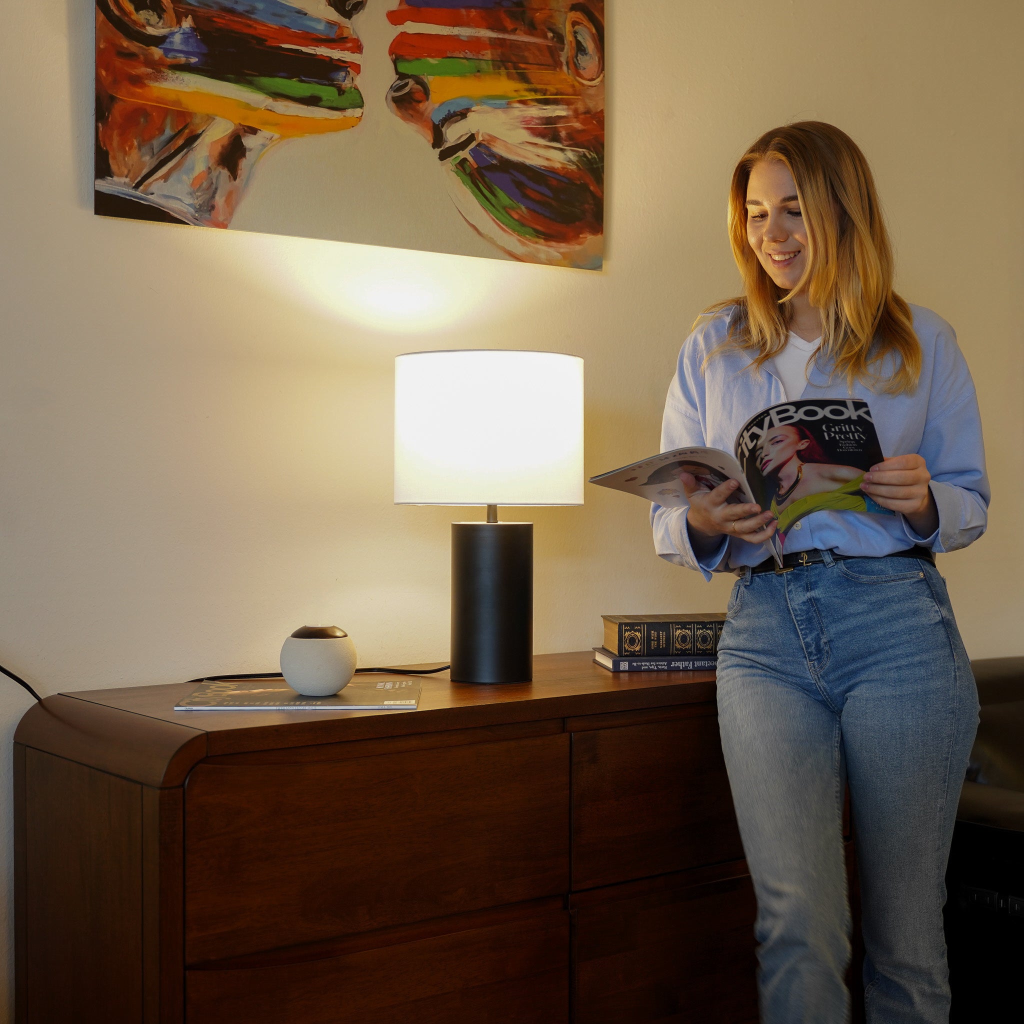 Aura Black Table Lamp with On/Off Switch Black Block Base