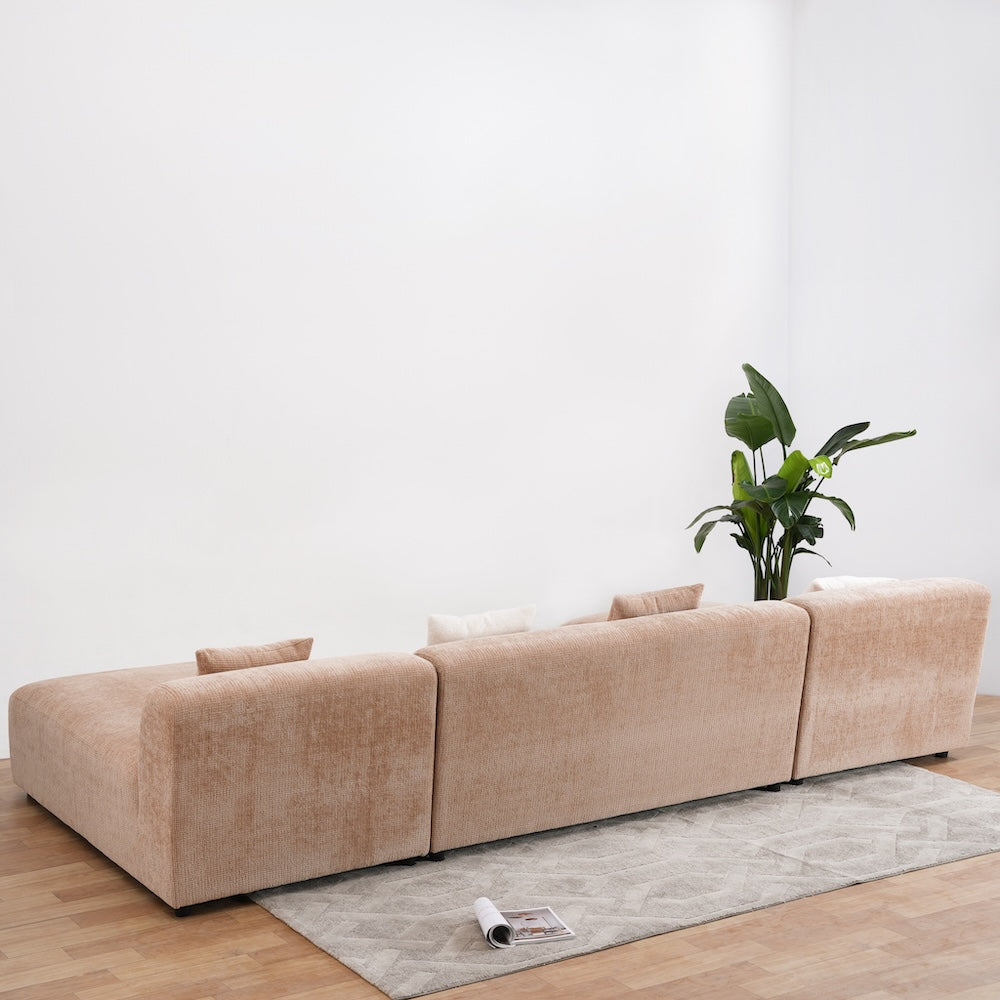 Aura U-Shape Peach Chenille Corner Sofa - MidinMod