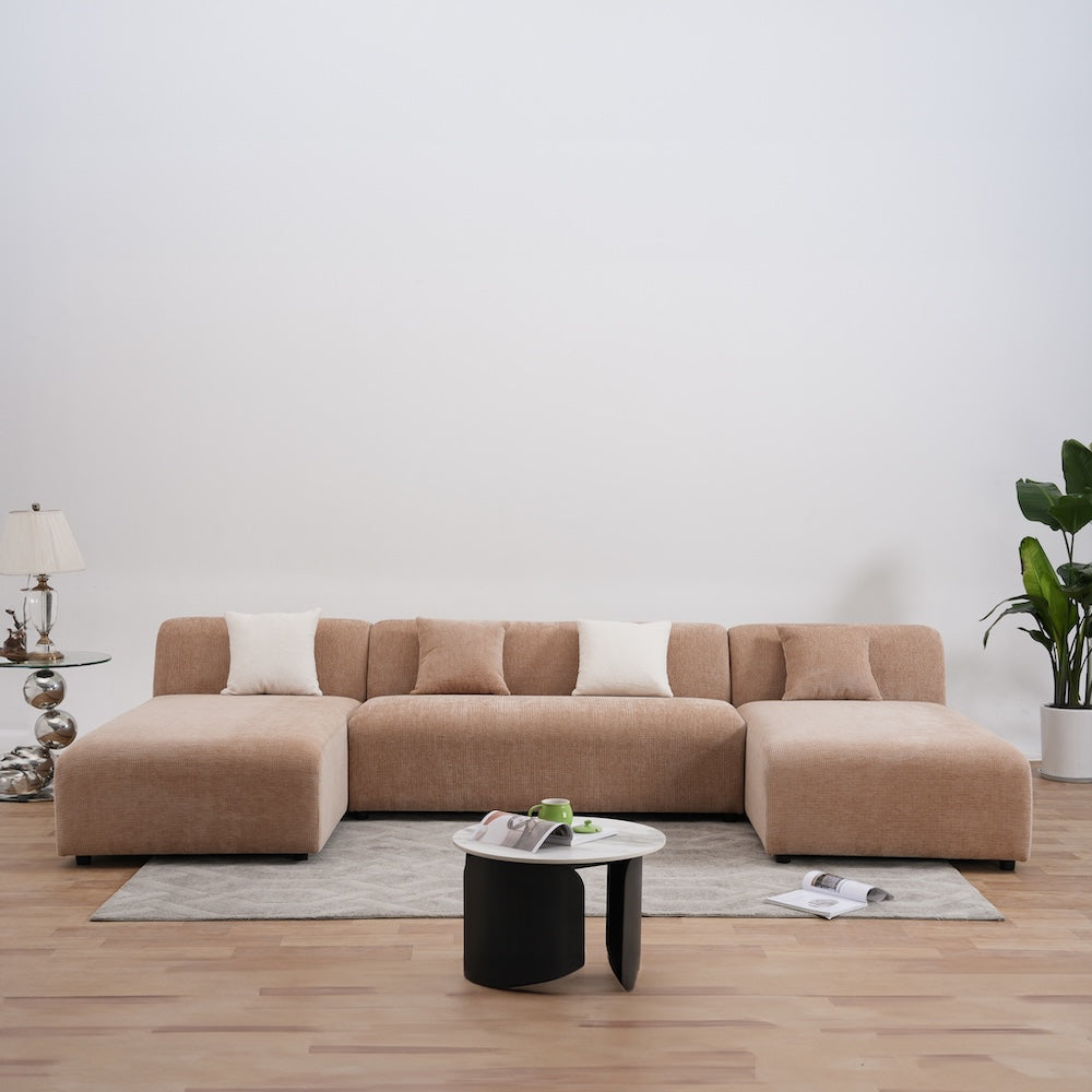 Aura U-Shape Peach Chenille Corner Sofa - MidinMod