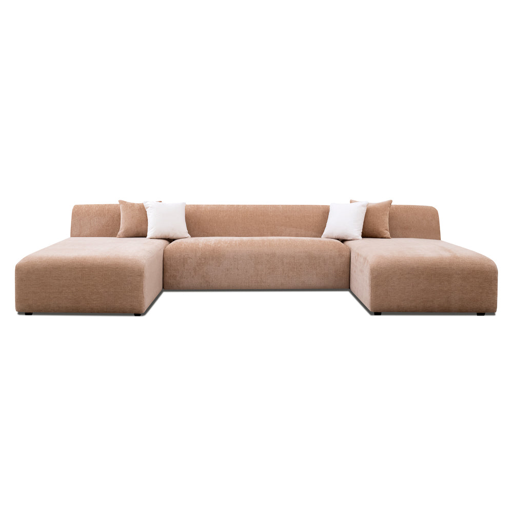 Aura U-Shape Peach Chenille Corner Sofa - MidinMod