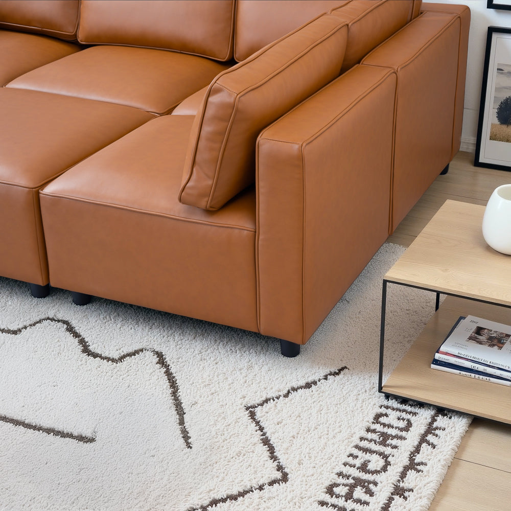 Avery Cognac Vegan Leather Modular Sofa - MidinMod